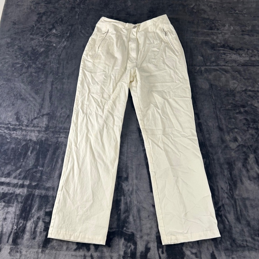 Vanilia Straight Leg Pants Womens‎ 38 Cream High Rise Zip Pocket Cotton Blend